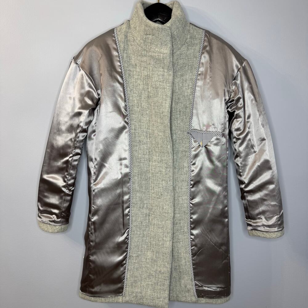 J Crew Cocoon Coat Italian Stadium Cloth Wool Blend Nello Gori Grey Classic 00 - Picture 8 of 12